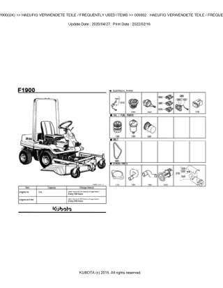 Kubota F1900 (UK) Front Mower Parts Catalogue Manual (Publishing ID BKIDA0307)