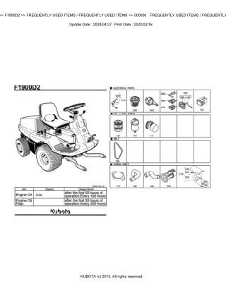 Kubota F1900D2 Front Mower Parts Catalogue Manual (Publishing ID BKIDA5093)