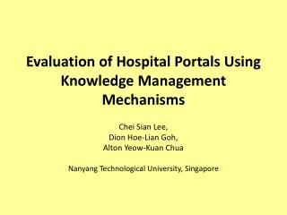 Evaluation of Hospital Portals Using Knowledge Management Mechanisms