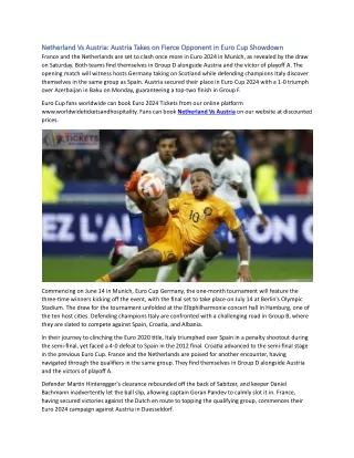 Netherland Vs Austria Austria Takes on Fierce Opponent in Euro Cup Showdown