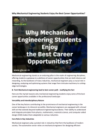 Why Mechanical Engineering Students Enjoy the Best Career Opportunities