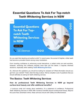 Essential Questions To Ask For Top-notch Teeth Whitening Services in NSW