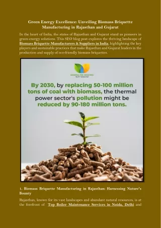 Green Energy Excellence Unveiling Biomass Briquette Manufacturing in Rajasthan and Gujarat