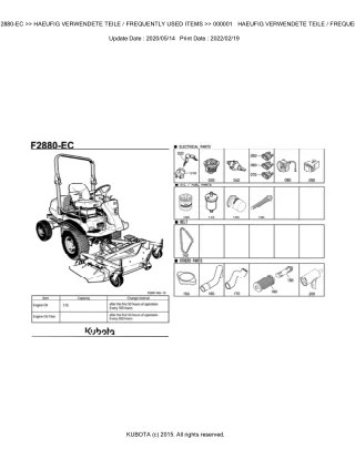 Kubota F2880-EC Front Mower Parts Catalogue Manual (Publishing ID BKIDA0214)