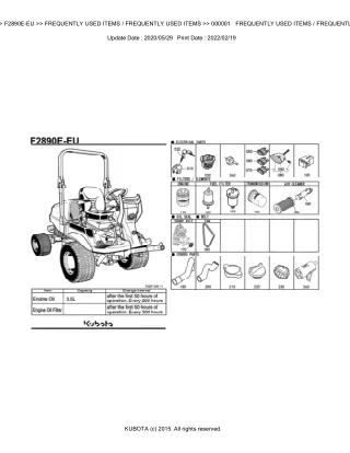 Kubota F2890E-EU Front Mower Parts Catalogue Manual (Publishing ID BKIDA5188)