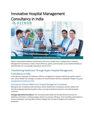 Innovative Hospital Managеmеnt Consultancy in India