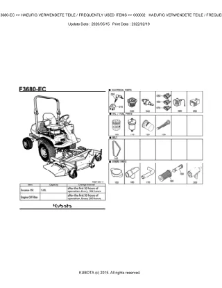 Kubota F3680-EC Front Mower Parts Catalogue Manual (Publishing ID BKIDA0215)