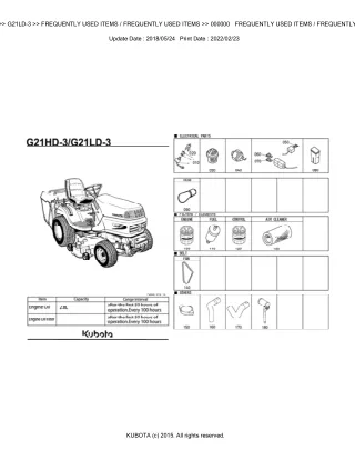 Kubota G21LD-3 Garden Tractor Parts Catalogue Manual (Publishing ID BKIDK5081)