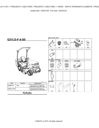 Kubota G21LD-F-4-S5 Garden Tractor Parts Catalogue Manual (Publishing ID BKIDK5322)