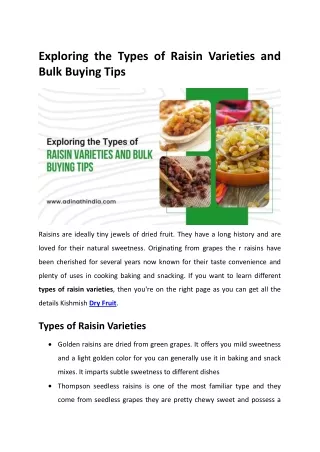 Exploring the Types of Raisin Varieties and Bulk Buying Tips