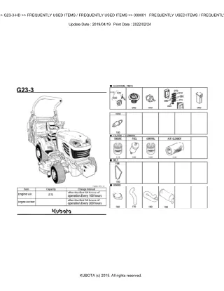 Kubota G23-3-HD Garden Tractor Parts Catalogue Manual (Publishing ID BKIDK5085)