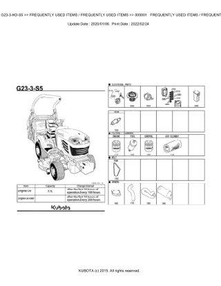 Kubota G23-3-HD-S5 Garden Tractor Parts Catalogue Manual (Publishing ID BKIDK5315)