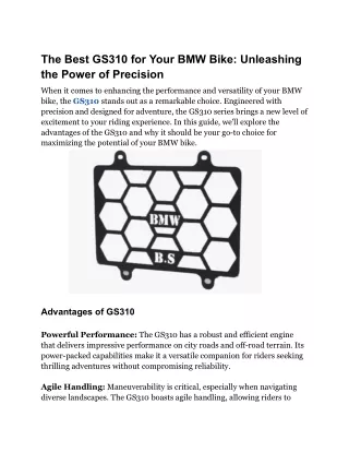 The Best GS310 for Your BMW Bike_ Unleashing the Power of Precision