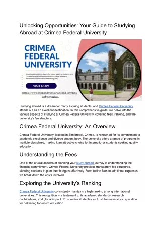 Unlocking Opportunities_ Your Guide to Studying Abroad at Crimea Federal University