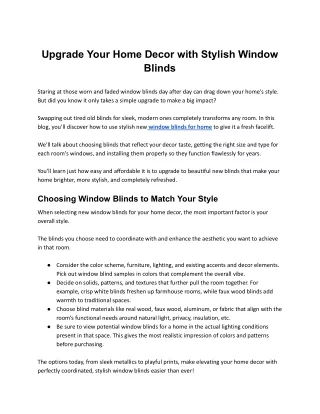 Upgrade Your Home Decor with Stylish Window Blinds