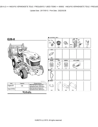 Kubota G26-II-LD Garden Tractor Parts Catalogue Manual (Publishing ID BKIDK5027)