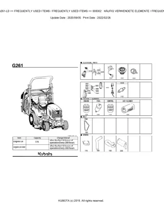 Kubota G261-LD Garden Tractor Parts Catalogue Manual (Publishing ID BKIDK5349)