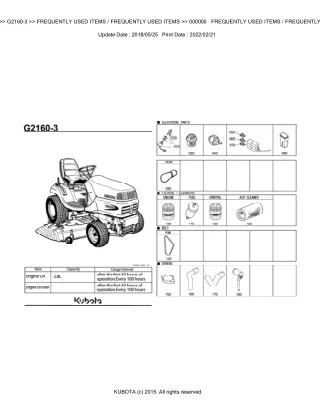 Kubota G2160-3 Garden Tractor Parts Catalogue Manual (Publishing ID BKIDK5070)