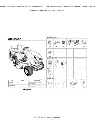 Kubota GR1600EC Lawn Tractor Parts Catalogue Manual (Publishing ID BKIDA0194)