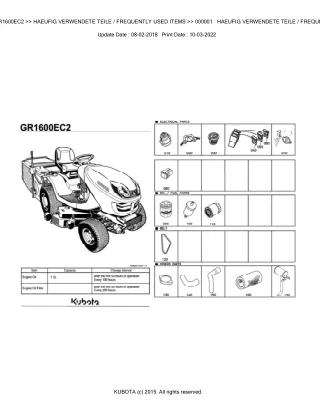 Kubota GR1600EC2 Lawn Tractor Parts Catalogue Manual (Publishing ID BKIDA0228)