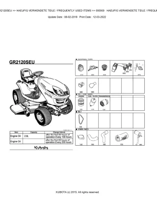 Kubota GR2120SEU Lawn Tractor Parts Catalogue Manual (Publishing ID BKIDA5040)