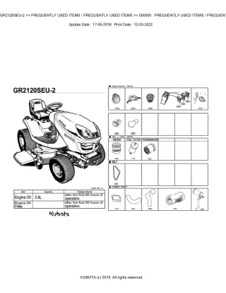 Kubota GR2120SEU-2 Lawn Tractor Parts Catalogue Manual (Publishing ID BKIDA5083)