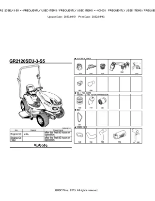 Kubota GR2120SEU-3-S5 Lawn Tractor Parts Catalogue Manual (Publishing ID BKIDA5181)