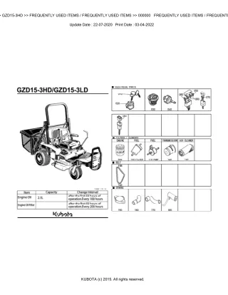 Kubota GZD15-3HD Zero Turn Mower Parts Catalogue Manual (Publishing ID BKIDK5071)