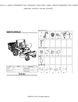 Kubota GZD15-LD Zero Turn Mower Parts Catalogue Manual (Publishing ID BKIDK0481)