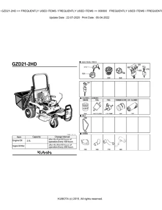 Kubota GZD21-2HD Zero Turn Mower Parts Catalogue Manual (Publishing ID BKIDK5077)