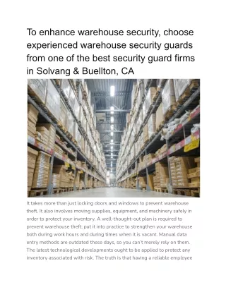 To enhance warehouse security, choose experienced warehouse security guards from one of the best security guard firms in