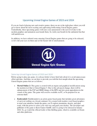 Upcoming Unreal Engine Games of 2023 and 2024