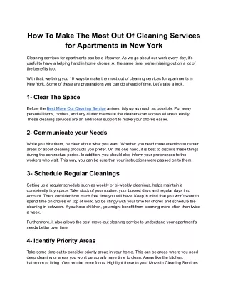 How To Make The Most Out Of Cleaning Services for Apartments in New York
