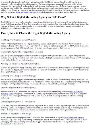 Just how to Pick The Right Digital Marketing Agency on Gold Coast