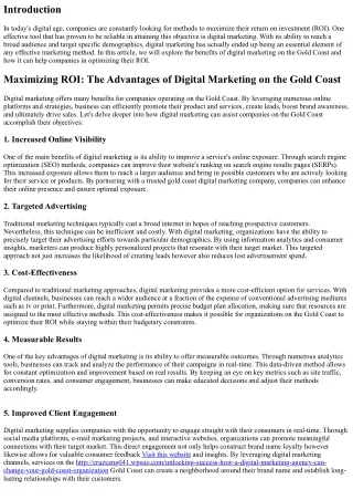 Maximizing ROI: The Benefits of Digital Marketing on the Gold Coast