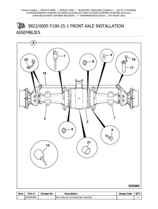 JCB 507.42 4 Telescopic Handlers (Loadall) Parts Catalogue Manual (Serial Number 02173052-02183052)