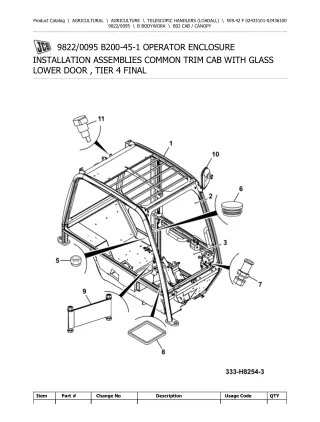 JCB 509.42 F Telescopic Handlers (Loadall) Parts Catalogue Manual (Serial Number 02433101-02436100)