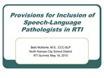 Provisions for Inclusion of Speech-Language Pathologists in RTI
