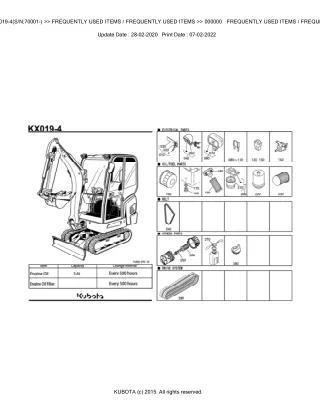 Kubota KX019-4 (SN 70001 AND UP) Excavator Parts Catalogue Manual (Publishing ID BKIDA5167)