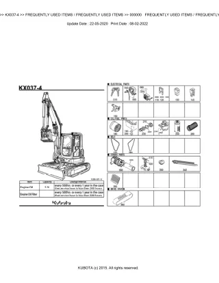 Kubota KX037-4 Excavator Parts Catalogue Manual (Publishing ID BKIDA5163)