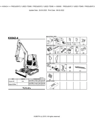 Kubota KX042-4 Excavator Parts Catalogue Manual (Publishing ID BKIDA5123)