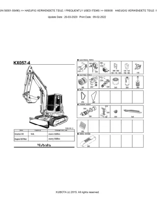 Kubota KX057-4 (SN 50001-55490) Excavator Parts Catalogue Manual (Publishing ID BKIDA5015)