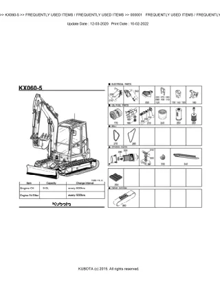 Kubota KX060-5 Excavator Parts Catalogue Manual (Publishing ID BKIDA5192)