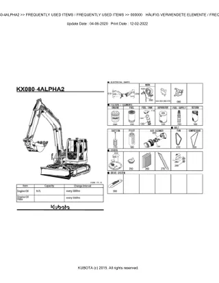 Kubota KX080-4 ALPHA2 Excavator Parts Catalogue Manual (Publishing ID BKIDK5330)