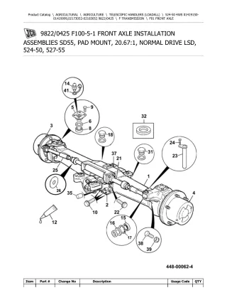 JCB 524-50 4WS Telescopic Handlers (Loadall) Parts Catalogue Manual (Serial Number 01419150-01419999)