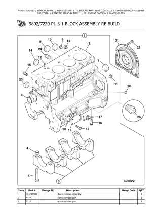 JCB 524-50 Telescopic Handlers (Loadall) Parts Catalogue Manual (Serial Number 01068000-01069456)