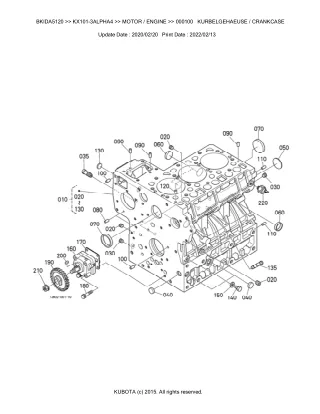 Kubota KX101-3 ALPHA4 Excavator Parts Catalogue Manual (Publishing ID BKIDA5120)