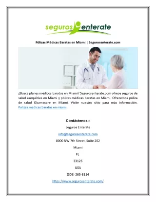 Pólizas Médicas Baratas en Miami | Segurosenterate.com