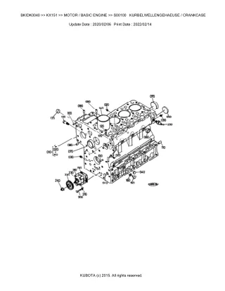 Kubota KX151 Excavator Parts Catalogue Manual (Publishing ID BKIDK0040)