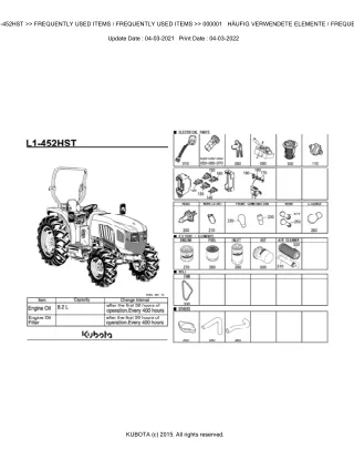 Kubota L1-452HST Tractor Parts Catalogue Manual (Publishing ID BKIDK5380)